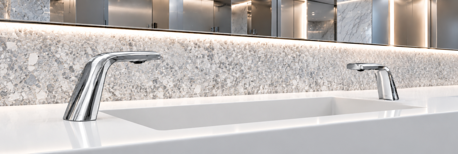 Commercial sustainable soap dispenser washroom installation