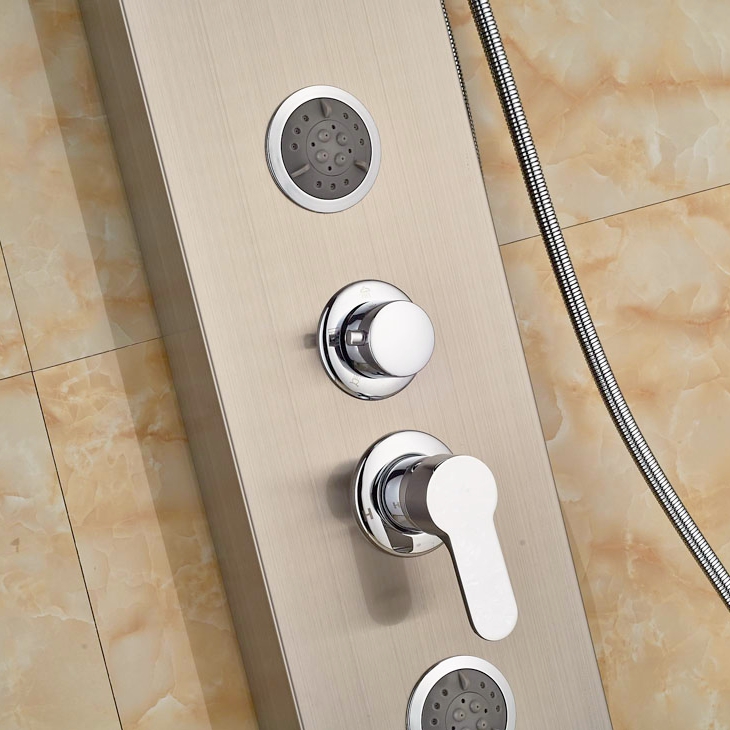 Fontana Perroli Luxury Brushed Nickle Shower Panel Set - with Rainfall & Waterfall, Water Spout and Thermostatic Mixer