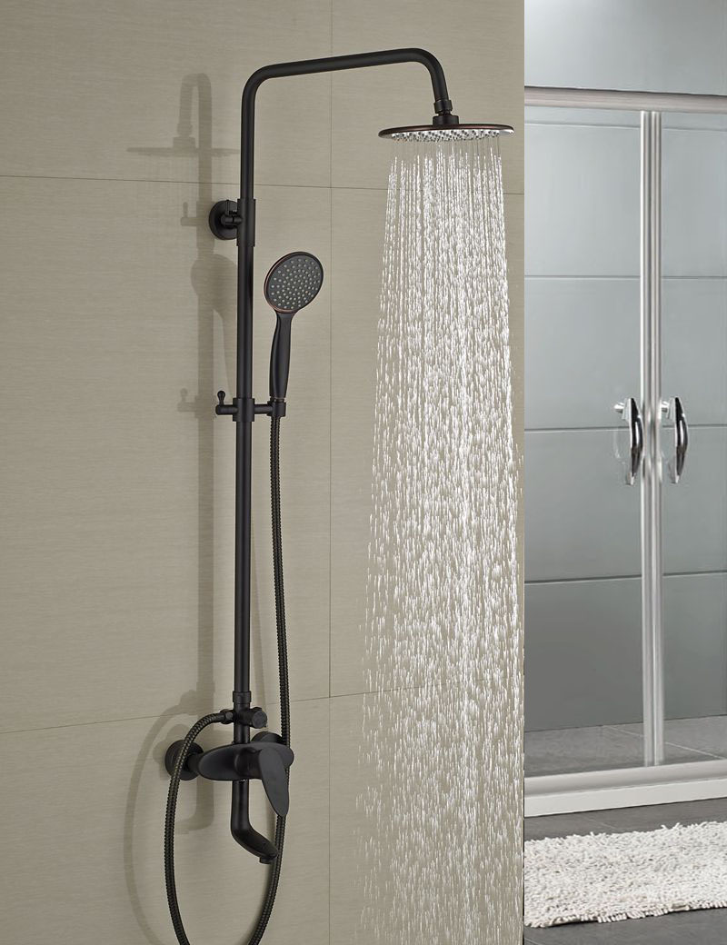8” Wall Mount Shower Faucet Set Rainfall Head Hand Shower Tub Filler Mixer Tap 