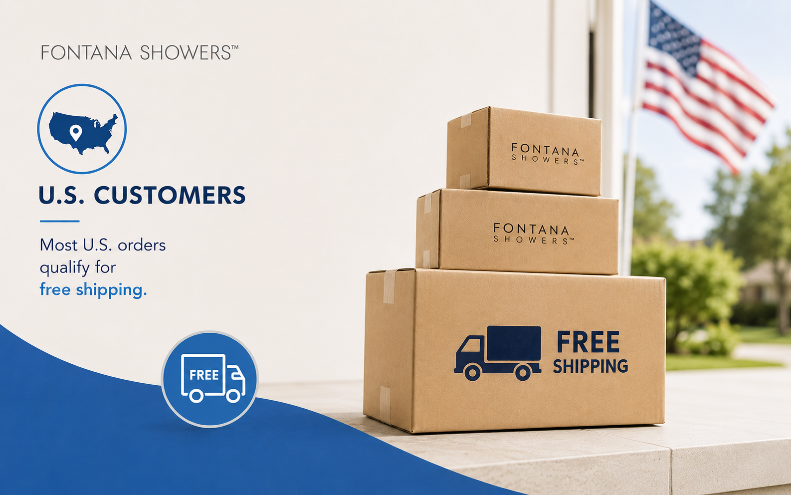 FontanaShowers U.S. order prepared for shipment from the Fairfax Virginia warehouse