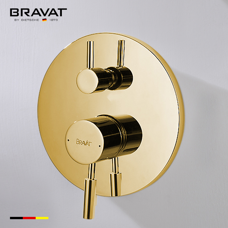 Bravat Gold Shower Valve Mixer 2-Way Concealed Wall Mounted