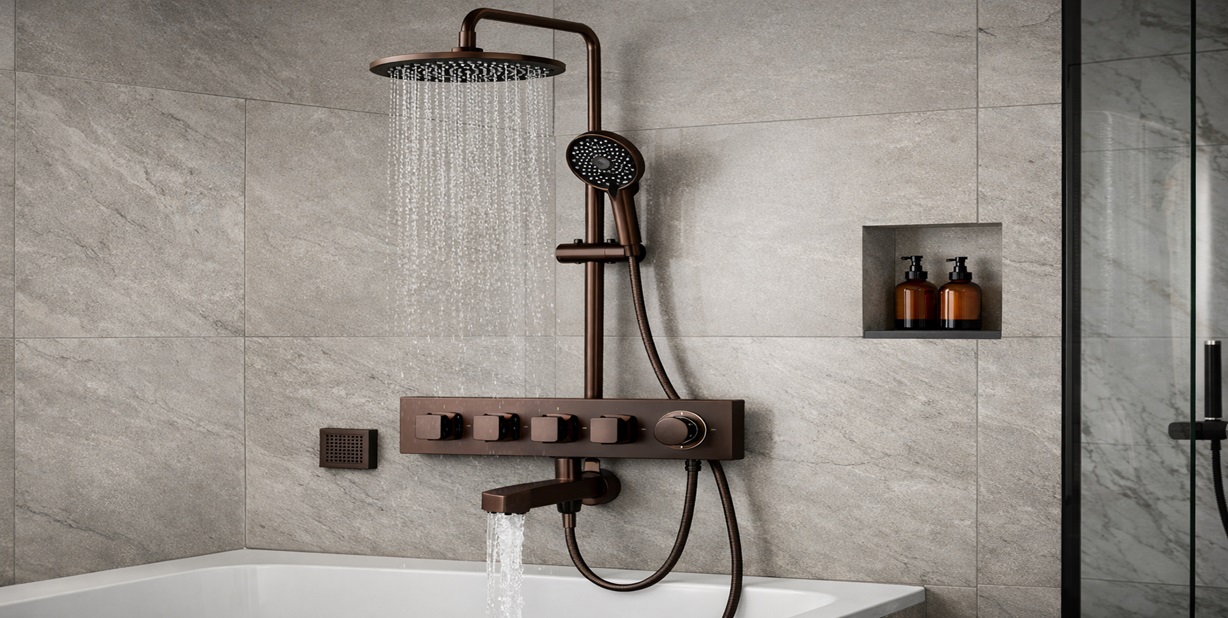 Thermostatic shower set with oil rubbed bronze finish