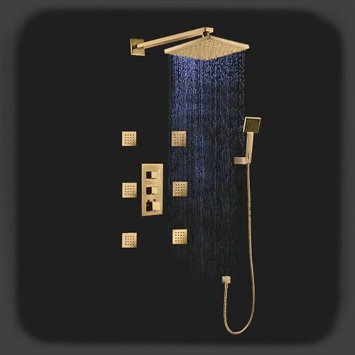 Fontana Versilia Gold Finish Color Changing LED Shower Head with Adjustable Body Jets and Mixer