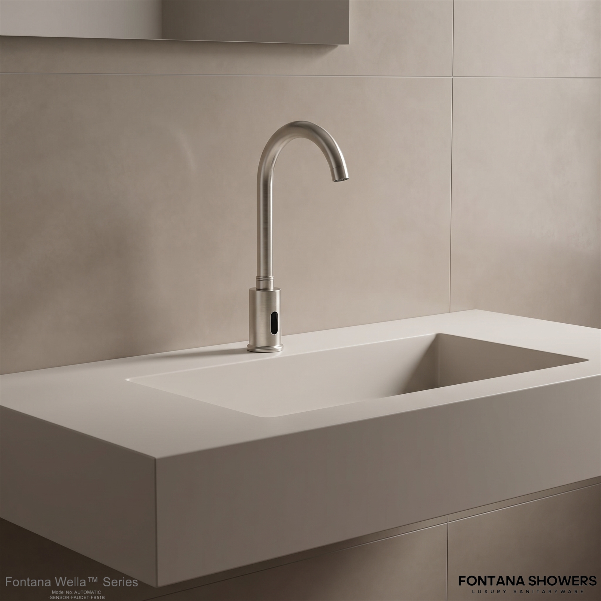 Fontana Wella Goose Neck Commercial Automatic Brushed Nickel Sensor Faucet