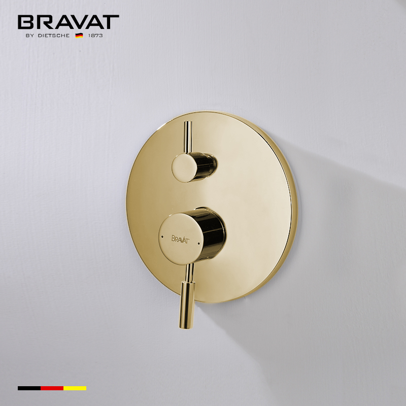 Bravat Brushed Gold Shower Valve Mixer 2-Way Concealed Wall Mounted