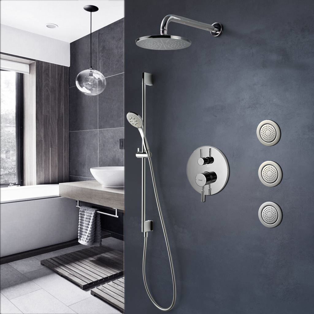 Chrome Exposed Thermostatic Shower with 9 Overhead Shower and Four Functions Hand Shower and Anti Kink Shower Hose KENES Thermostatic Shower Mixer System Adjustable Thermostatic Shower Set