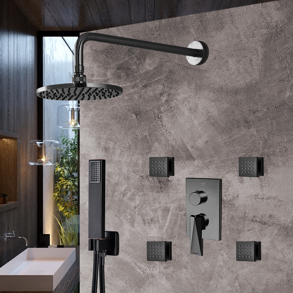 Bravat Dark Oil Rubbed Bronze Shower Set With Valve Mixer 3-Way Concealed Wall Mounted
