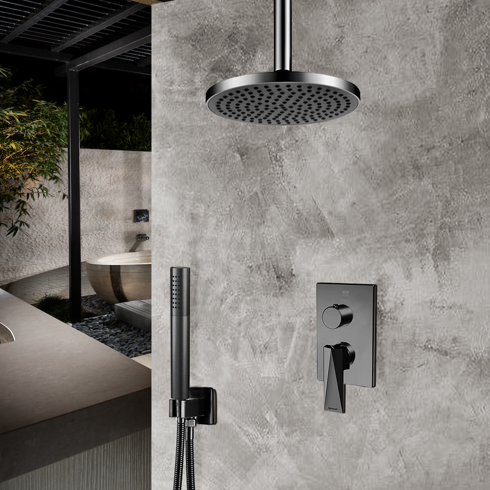Bravat Dark Oil Rubbed Bronze Shower Set With Valve Mixer 2-Way Concealed Ceiling Mounted