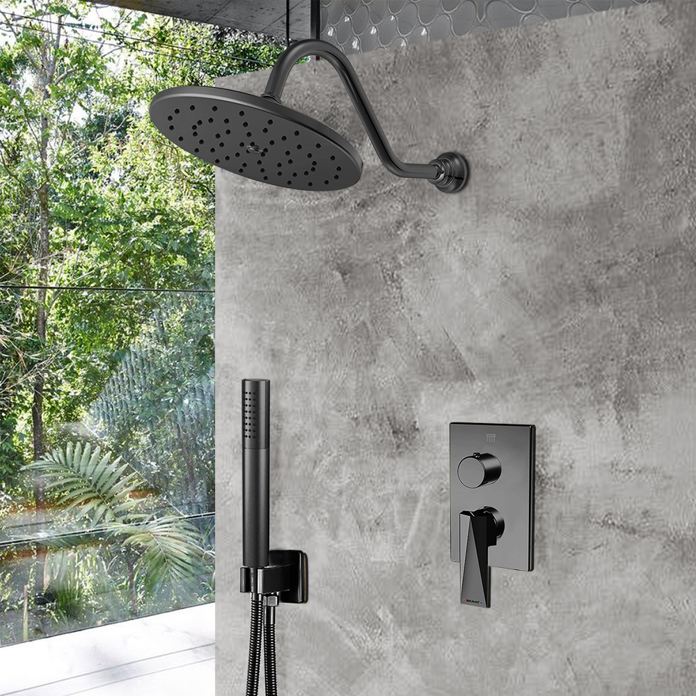 Bravat Dark Oil Rubbed Bronze Shower Set With Valve Mixer 2-Way Concealed Wall Mounted
