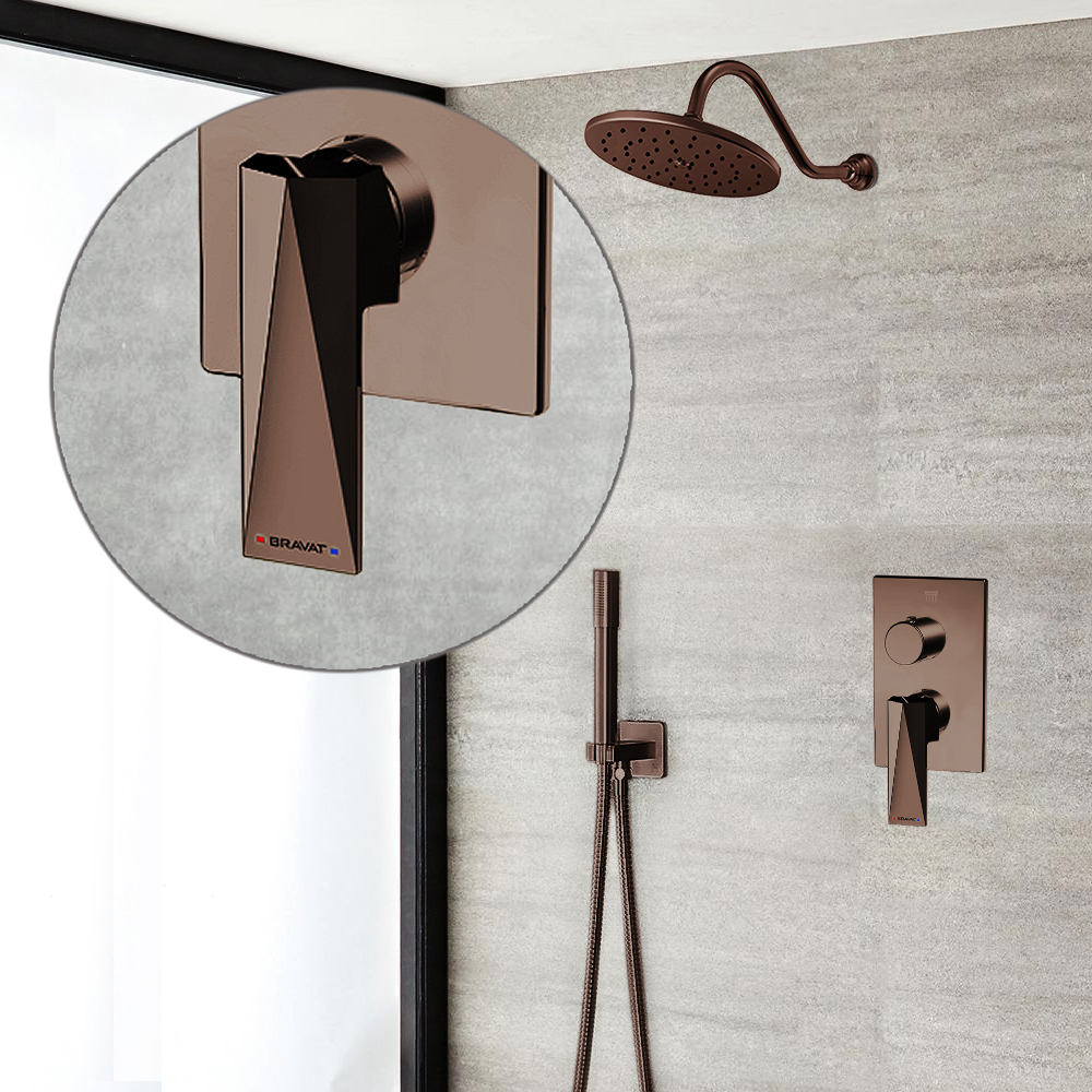 Bravat Light Oil Rubbed Bronze Shower Set With Valve Mixer 2-Way Concealed Wall Mounted