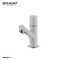 Bravat Sleek White Polished with Gold Decoration Deck Mount Faucet