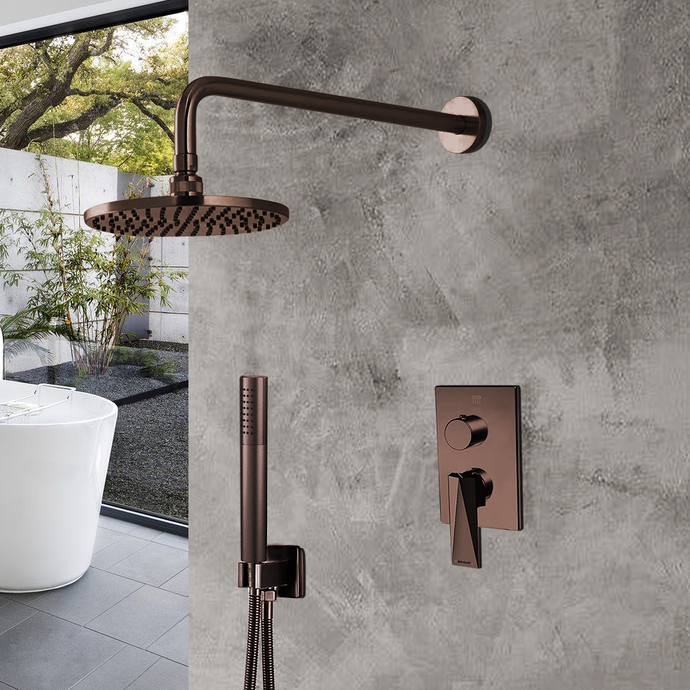 Bravat Wall Mounted Shower Set With Valve Mixer 2-Way Concealed In Light Oil Rubbed Bronze