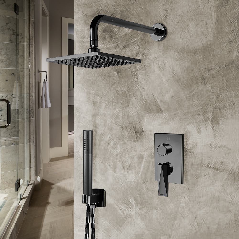 Bravat Wall Mounted Square Shower Set With Valve Mixer 2-Way Concealed In Dark Oil Rubbed Bronze