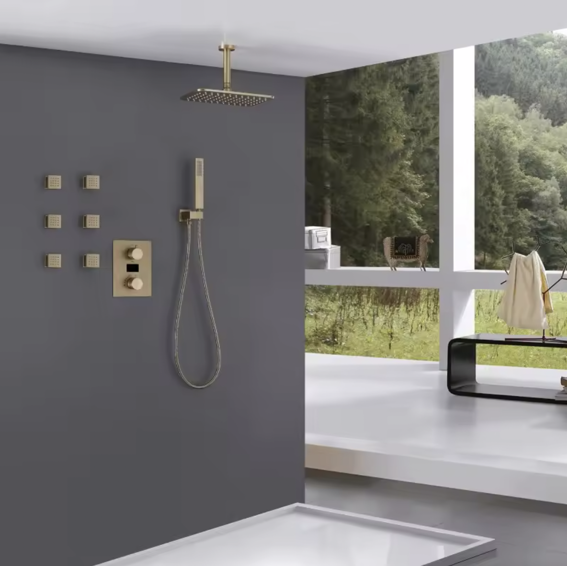 Brushed Gold Thermostatic Shower Mixer Set