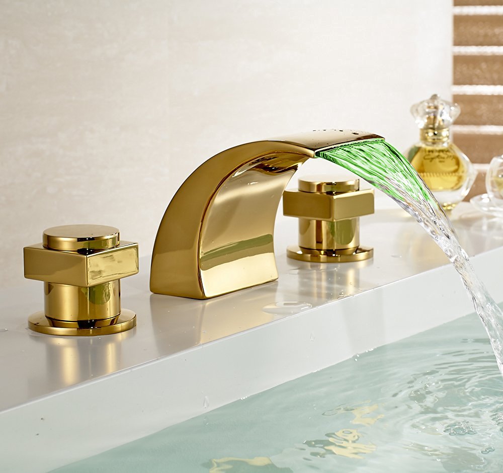 Campinas Gold Polished LED Waterfall Bathroom Sink Faucet