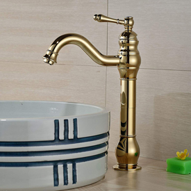 Fontana Single Hole Tall Shiny Gold Bathroom Sink Faucet