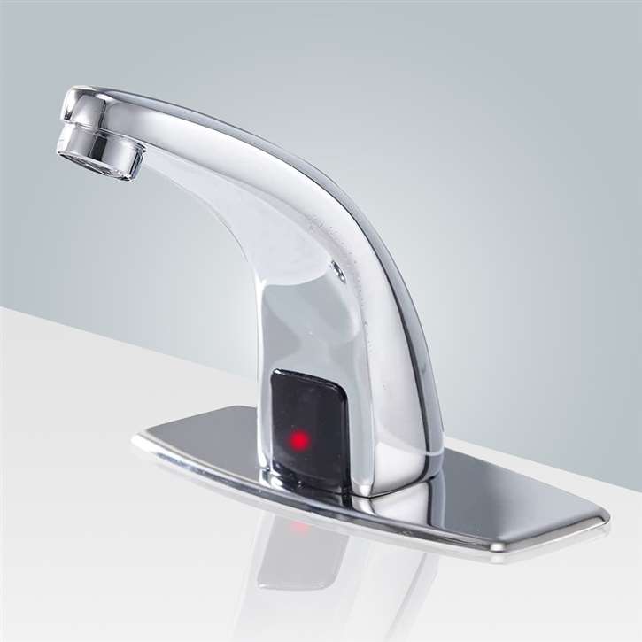 Chrome Sensor Faucet with Hole Cover Plate Electronic Automatic Motion Sensor Vanity Faucet Single-Hole with Control Box and Temperature Mixer