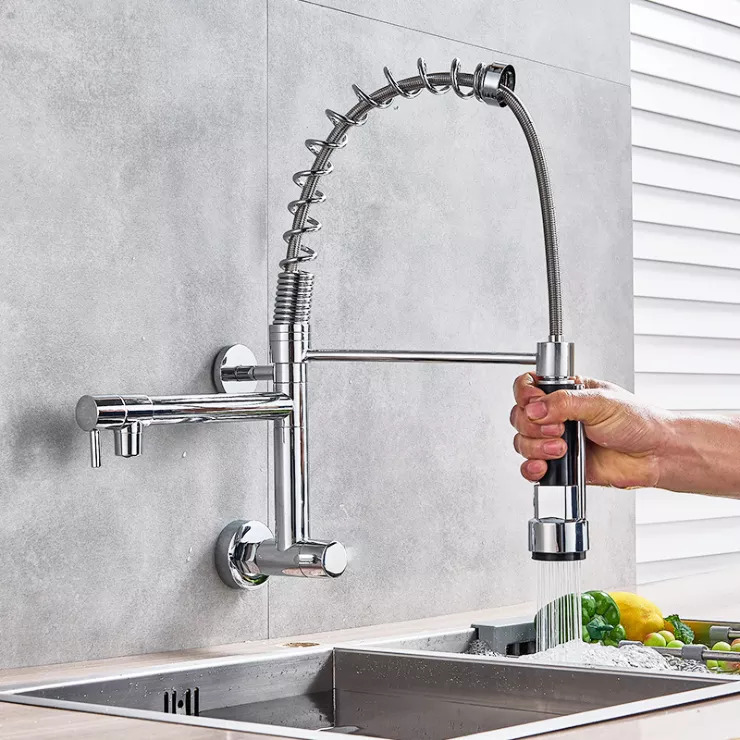 Commercial Wall Mount Faucet With Sprayer