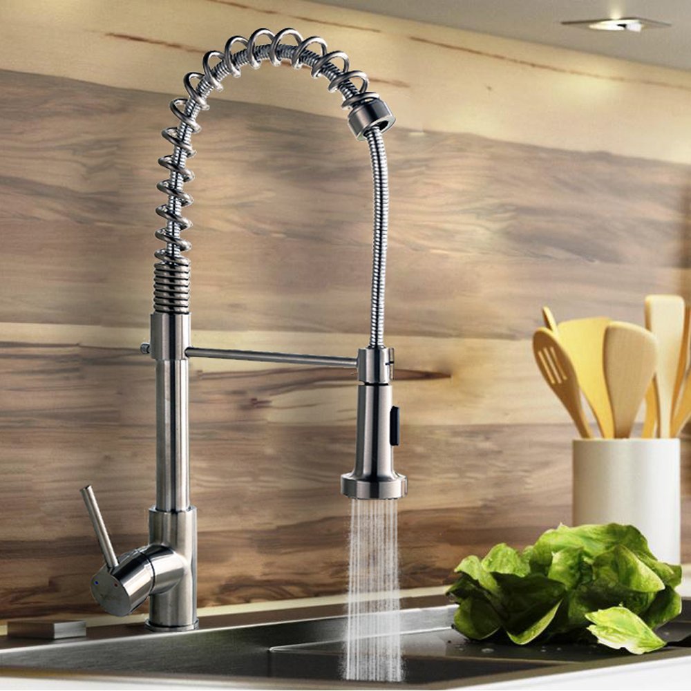 Constantine Brushed Nickel Kitchen Sink Faucet with Pull Down Sprayer