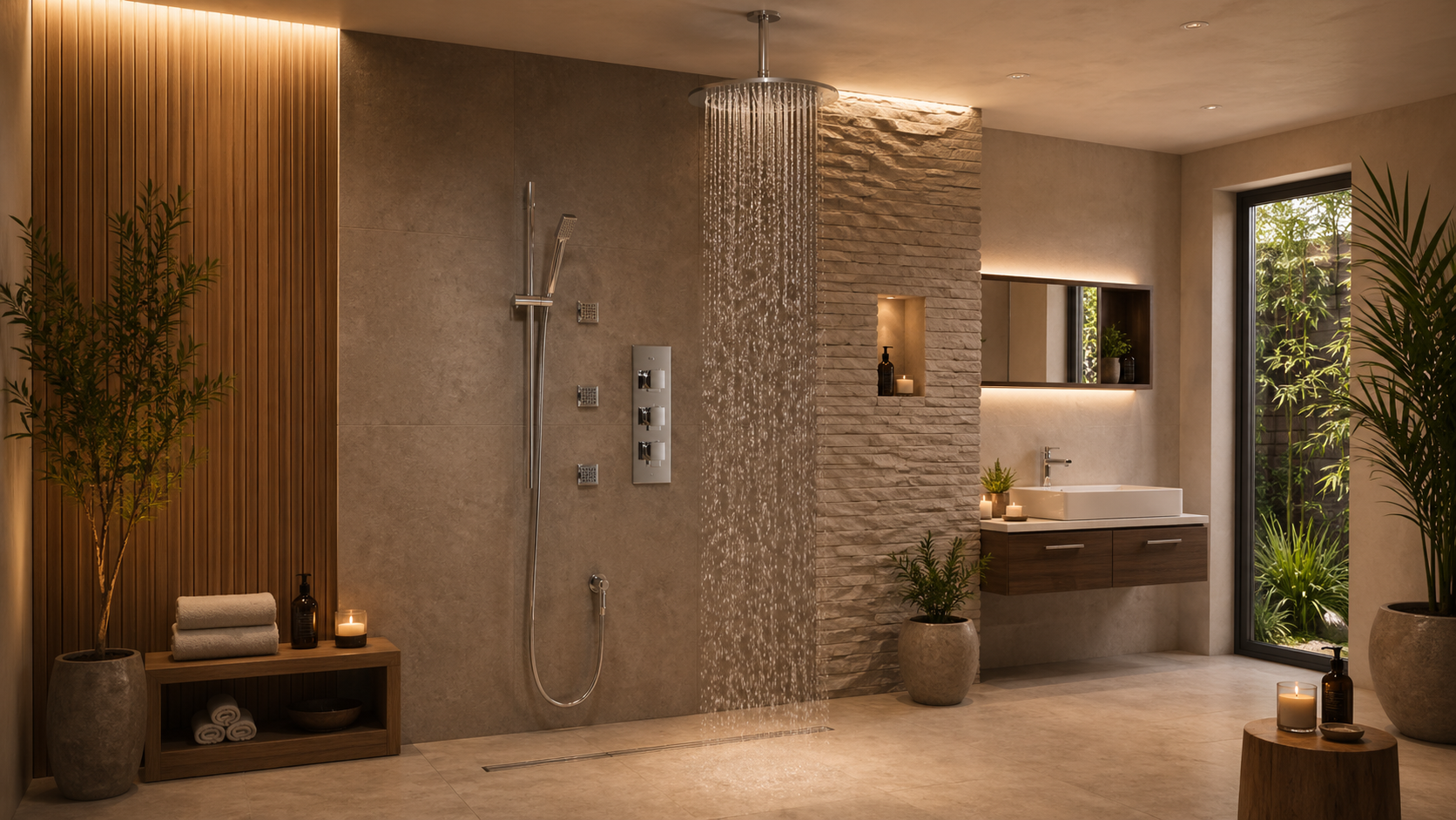 Fontana contemporary luxury spa shower with rainfall system