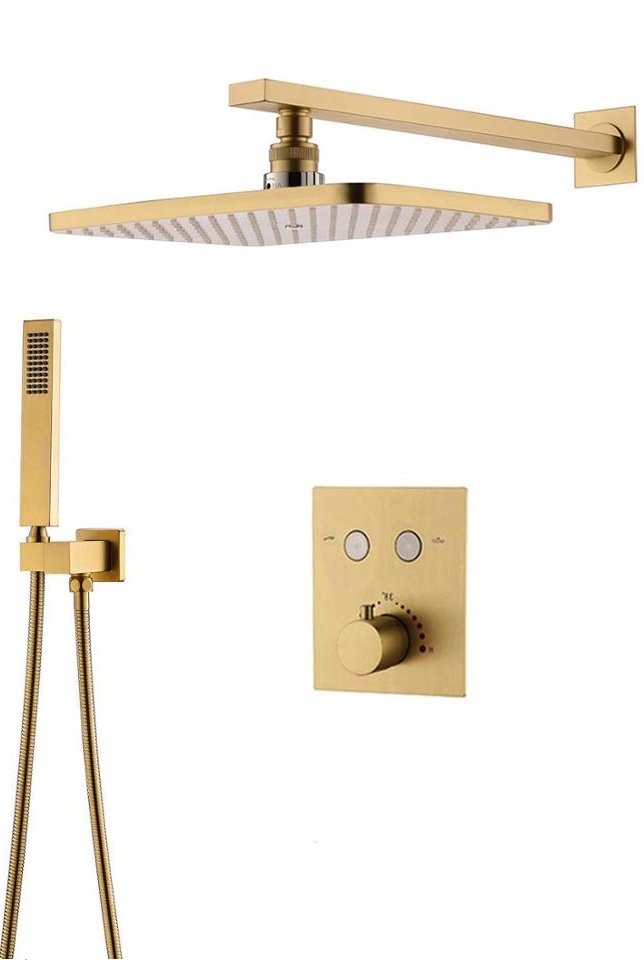 Fontana Chatou Brushed Gold Bathroom Thermostatic Shower Mixer Set
