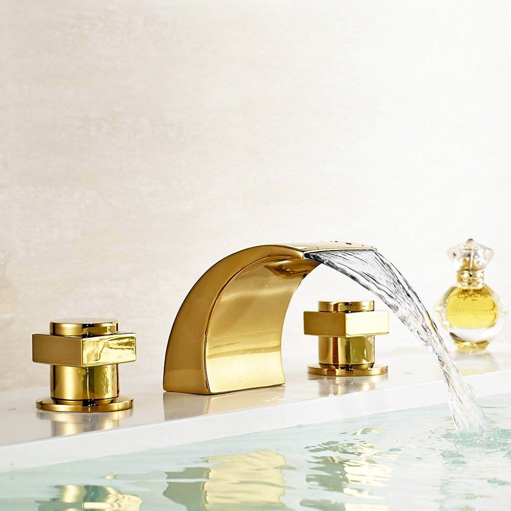 Dual Handle Gold Chrome Finish Mixer Bathtub Faucet