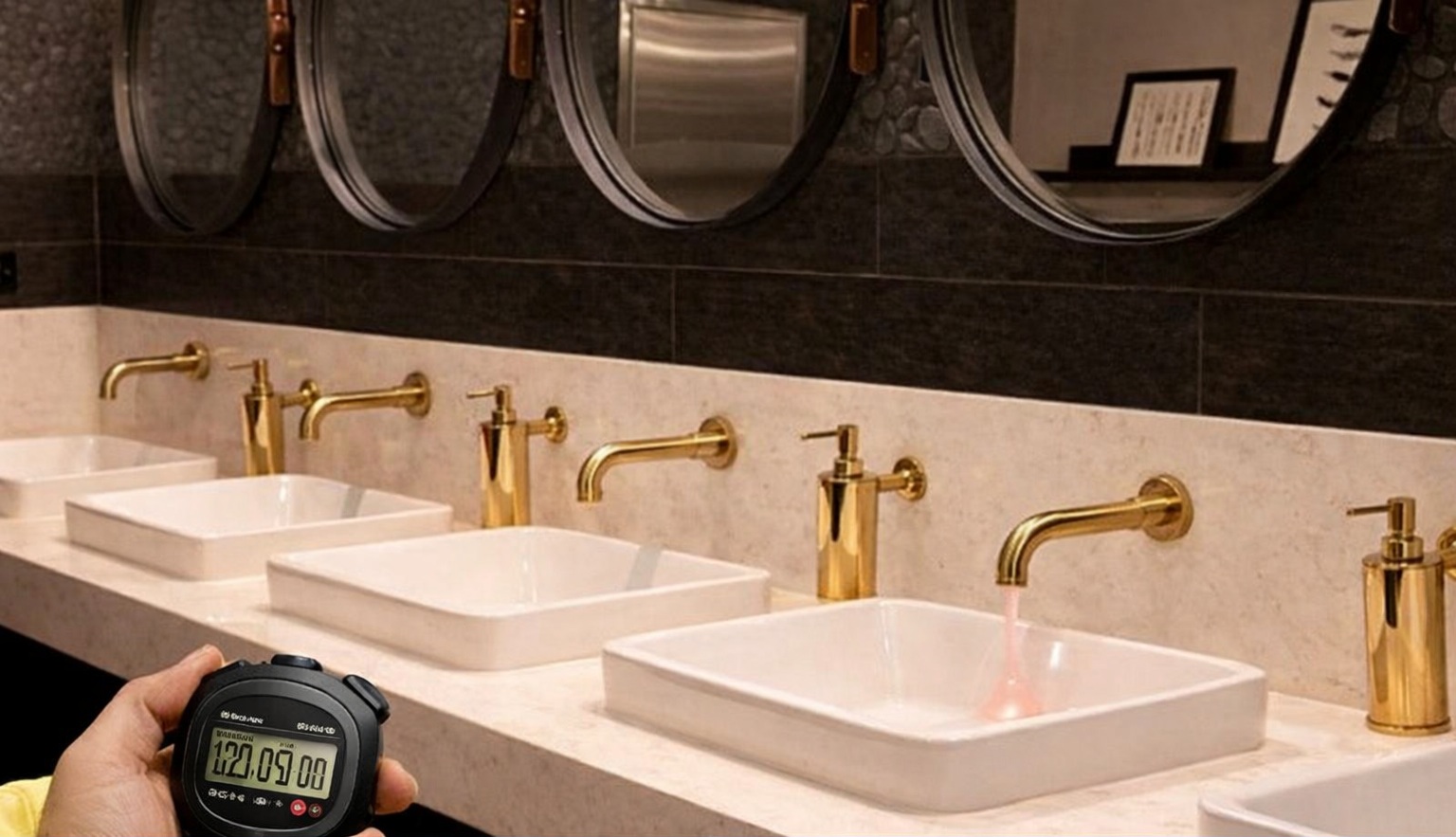 Environmental interference testing for mirror glare and reflective stone surfaces during touchless faucet commissioning