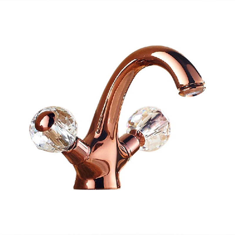 Euro Style Suex Rose Gold Sink Faucet Dual Crystal Handles