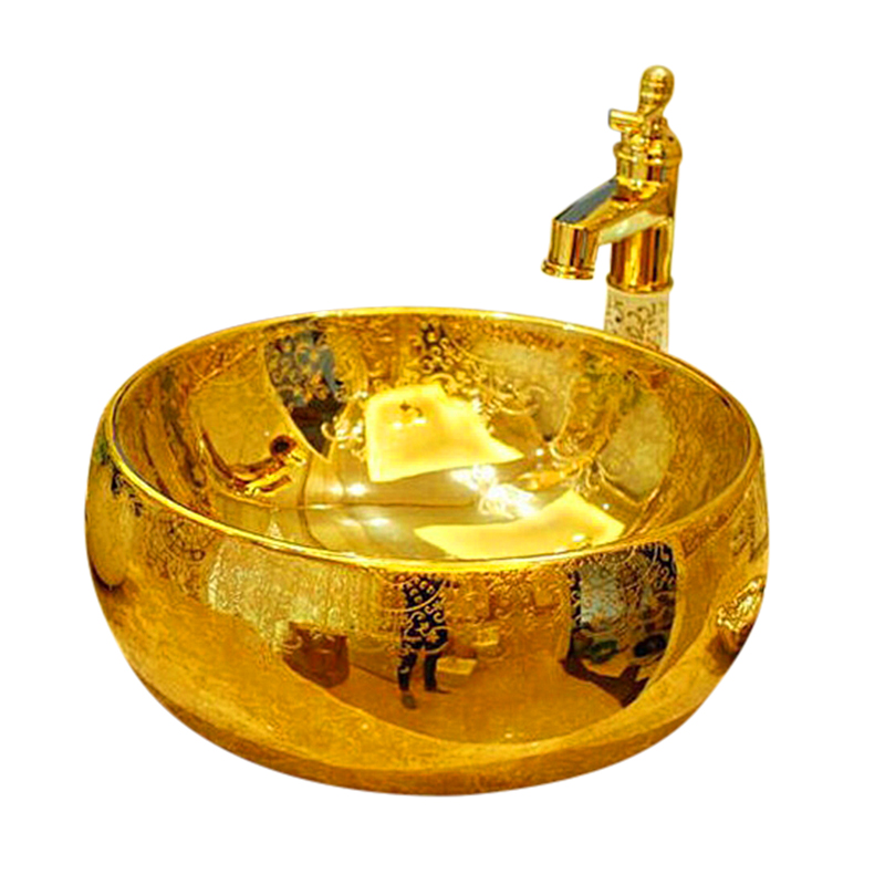 Lenox Gold Patterned Countertop Ceramic Bathroom Sink
