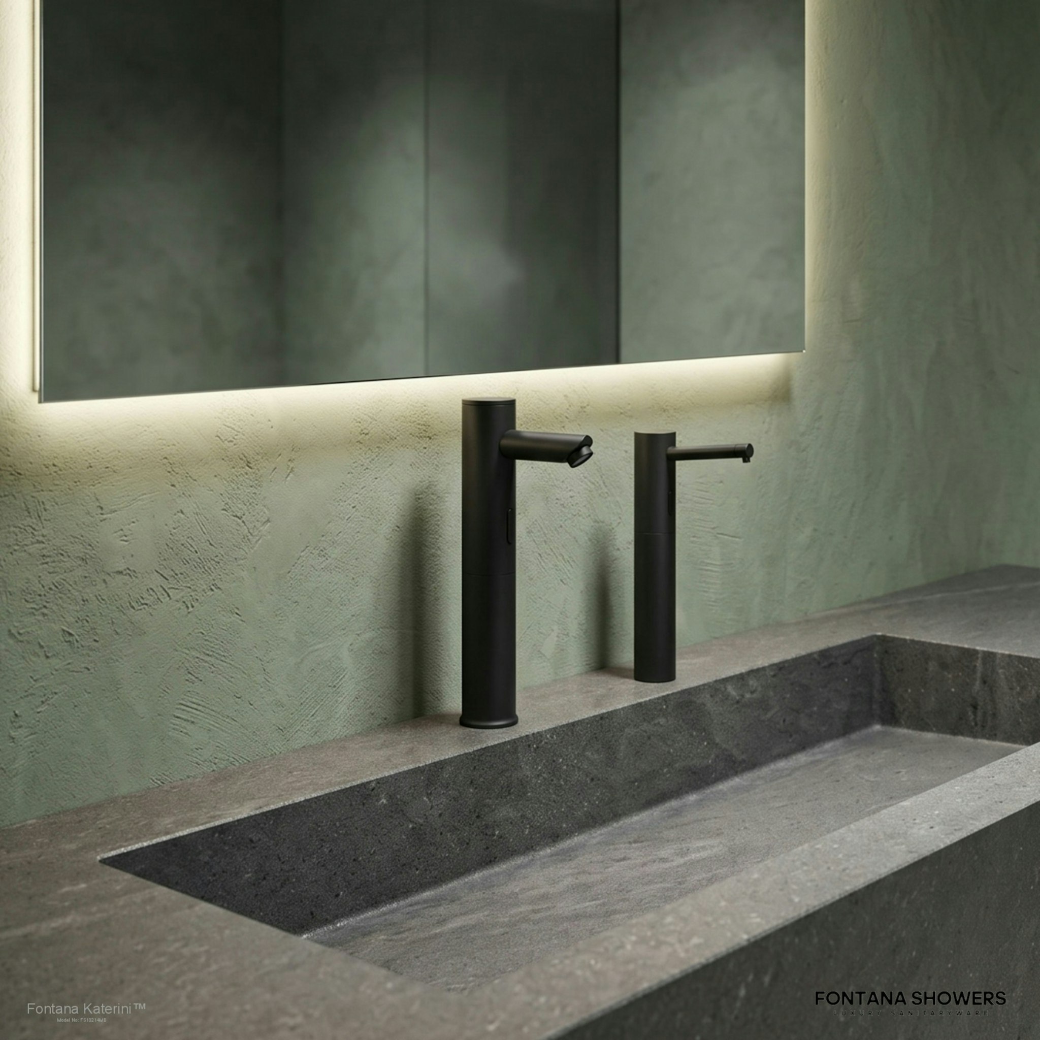Fontana Commercial Automatic Matte Black Sensor Faucet with Matching Automatic Soap Dispenser for Restrooms