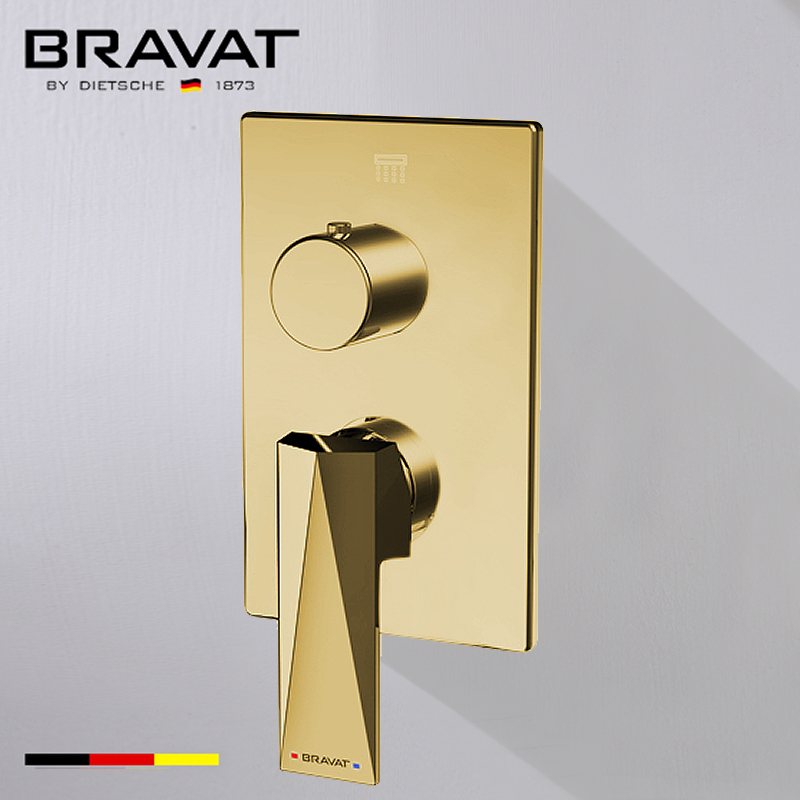 Bravat Shower Valve Mixer 2-Way Concealed Wall Mounted in Brushed Gold