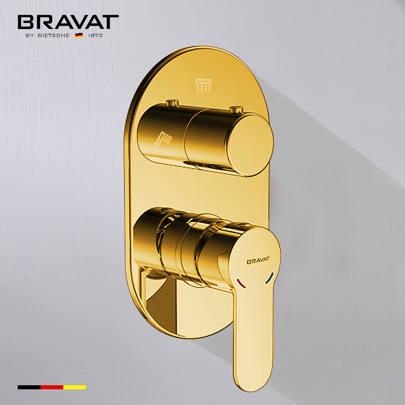 Bravat Gold Shower Valve Mixer 2-Way Concealed Wall Mounted