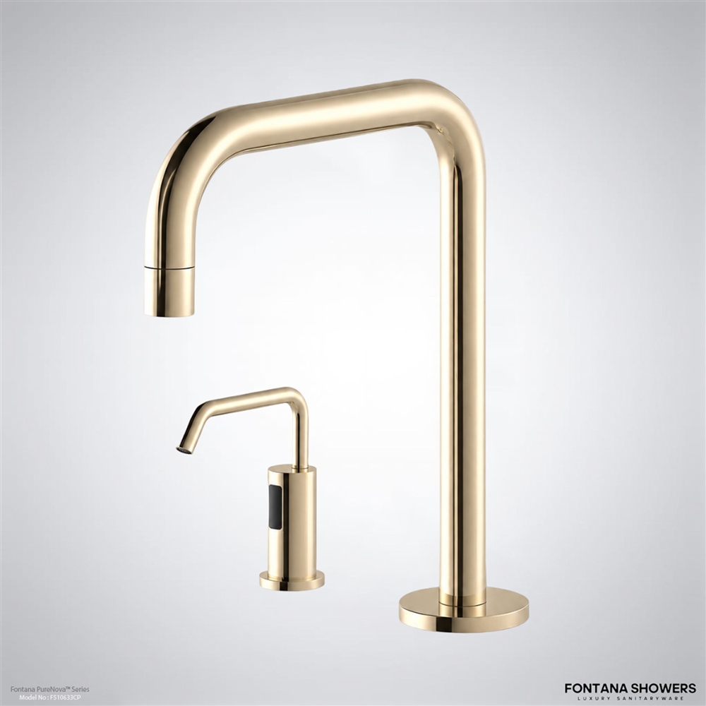 Fontana AquaLattice Champagne touchless faucet and soap dispenser
