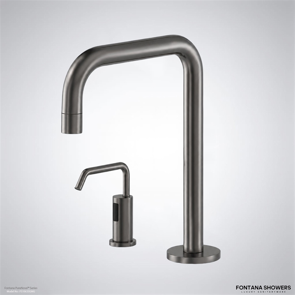 Fontana AquaLuxeFlow Gunmetal Gray Premium Touchless Faucet & Soap Dispenser
