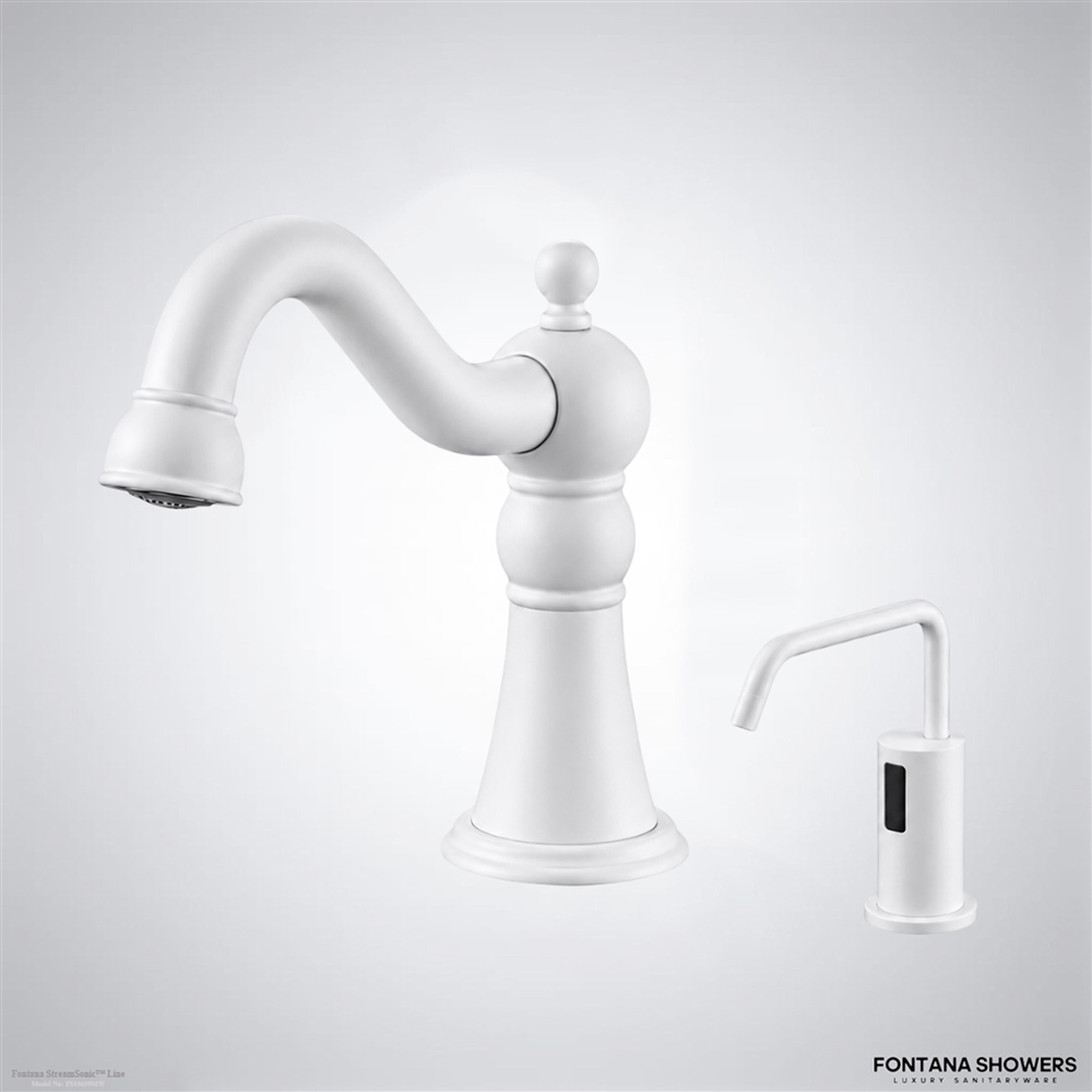Fontana StreamSonic Matte White Pure Touchless Faucet & Soap Dispenser