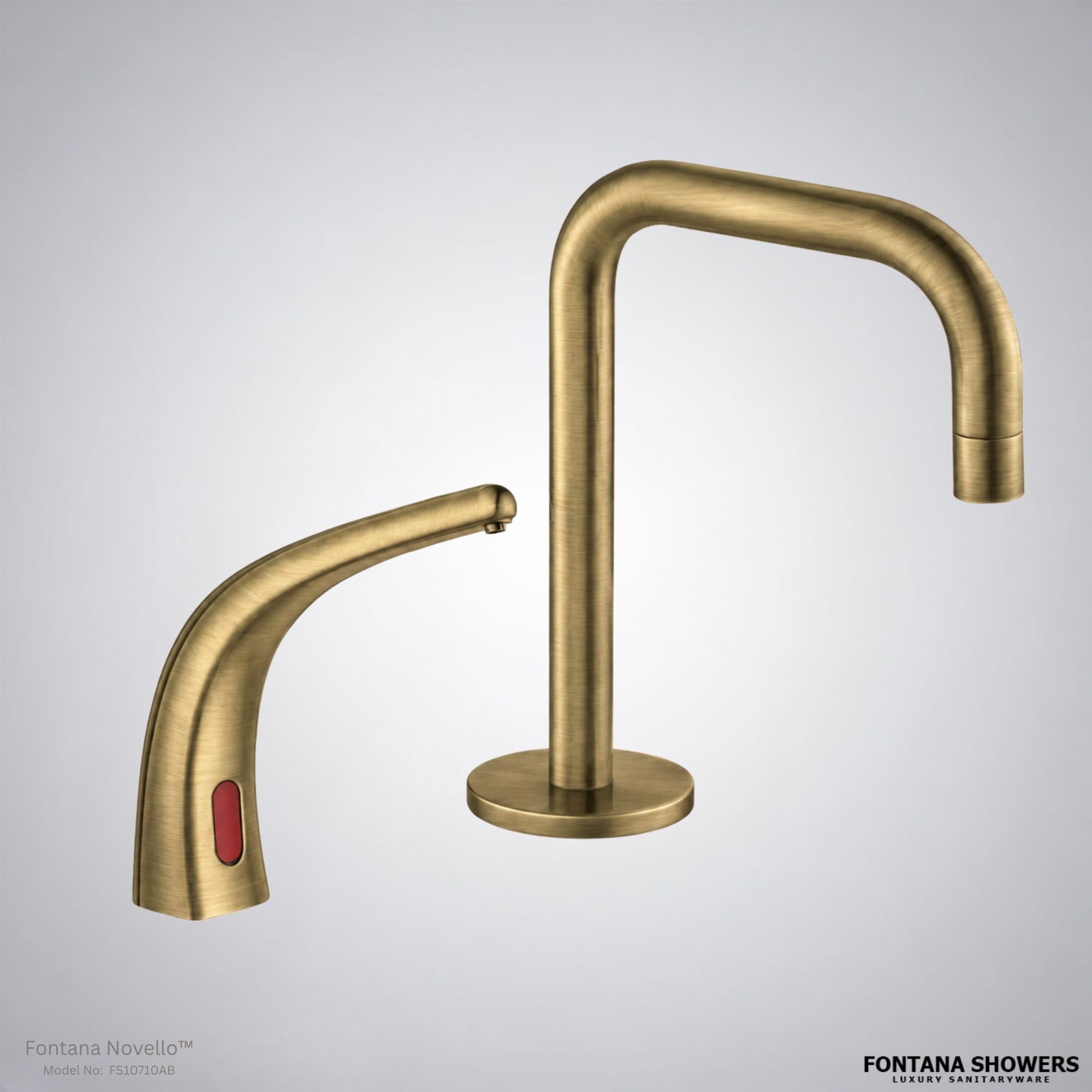 Fontana FS10710 antique brass touchless faucet and soap dispenser set