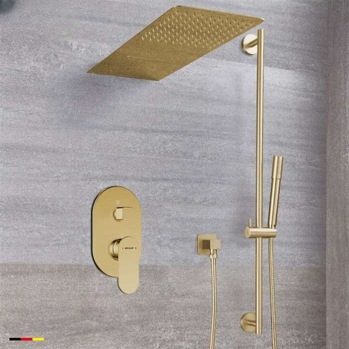 Brushed-Gold-Waterfall-Rainfall-Shower-Set Bravat Thermostatic Brushed Gold Waterfall & Rainfall Shower Set