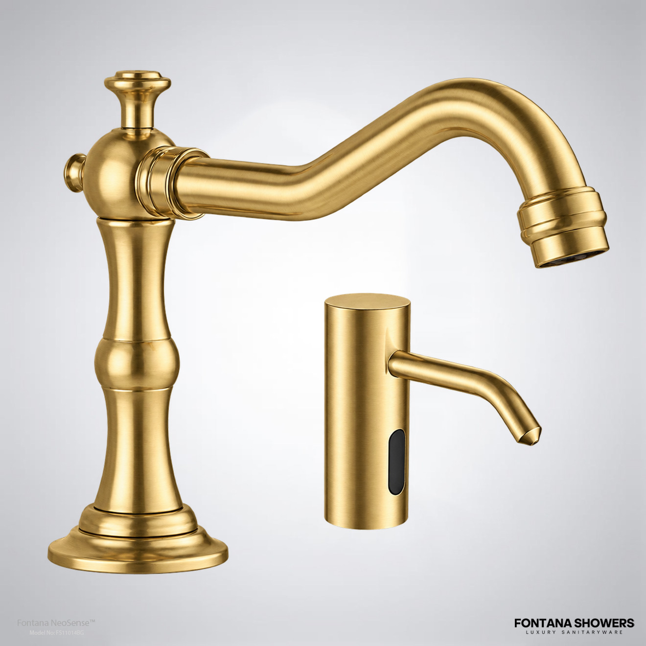 Fontana NeoSense Edition Brushed Gold Smart Touchless Faucet With Dispenser Set - FS11014BG