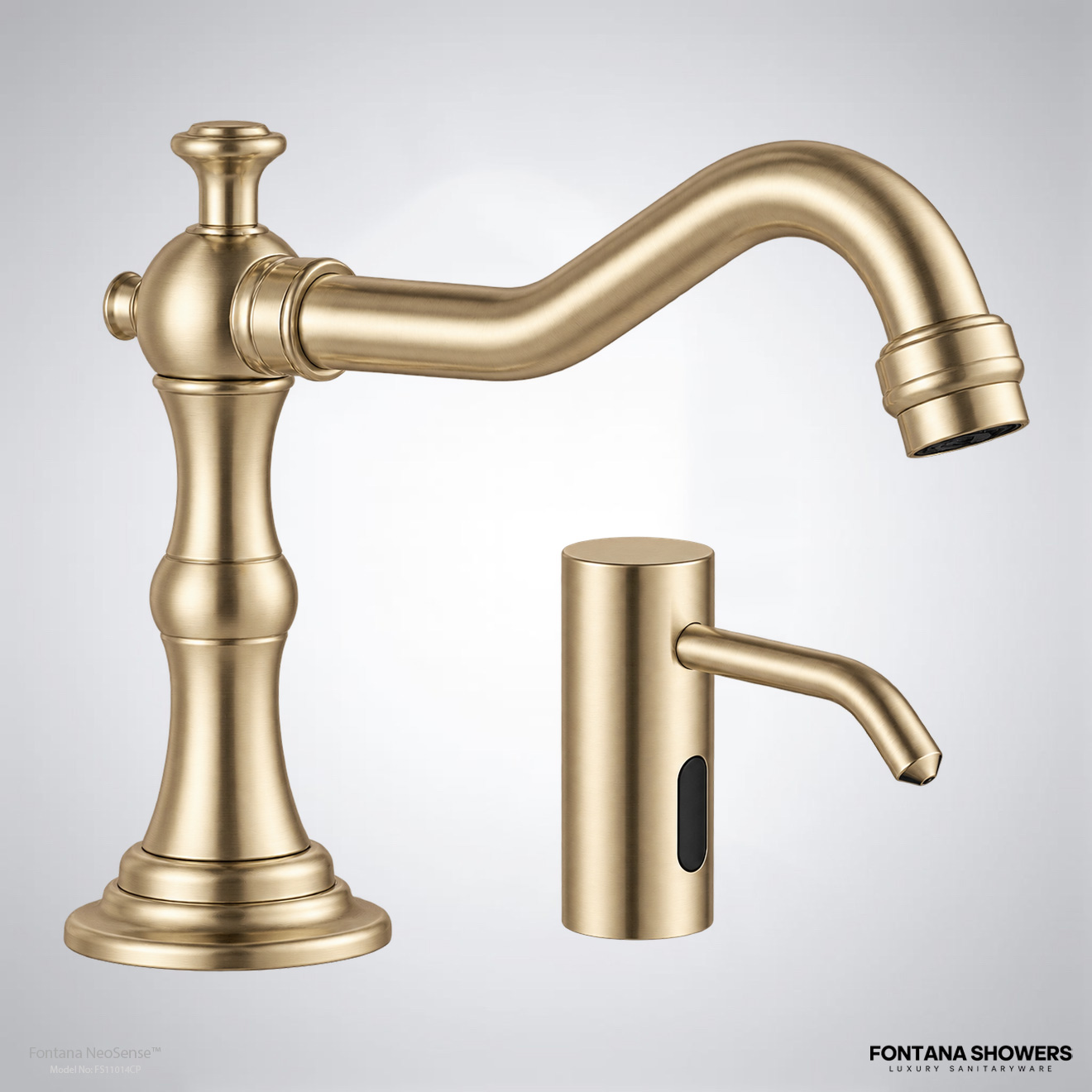 Fontana NeoSense Edition Champagne Luxury Touchless Faucet With Dispenser Set - FS11014CP