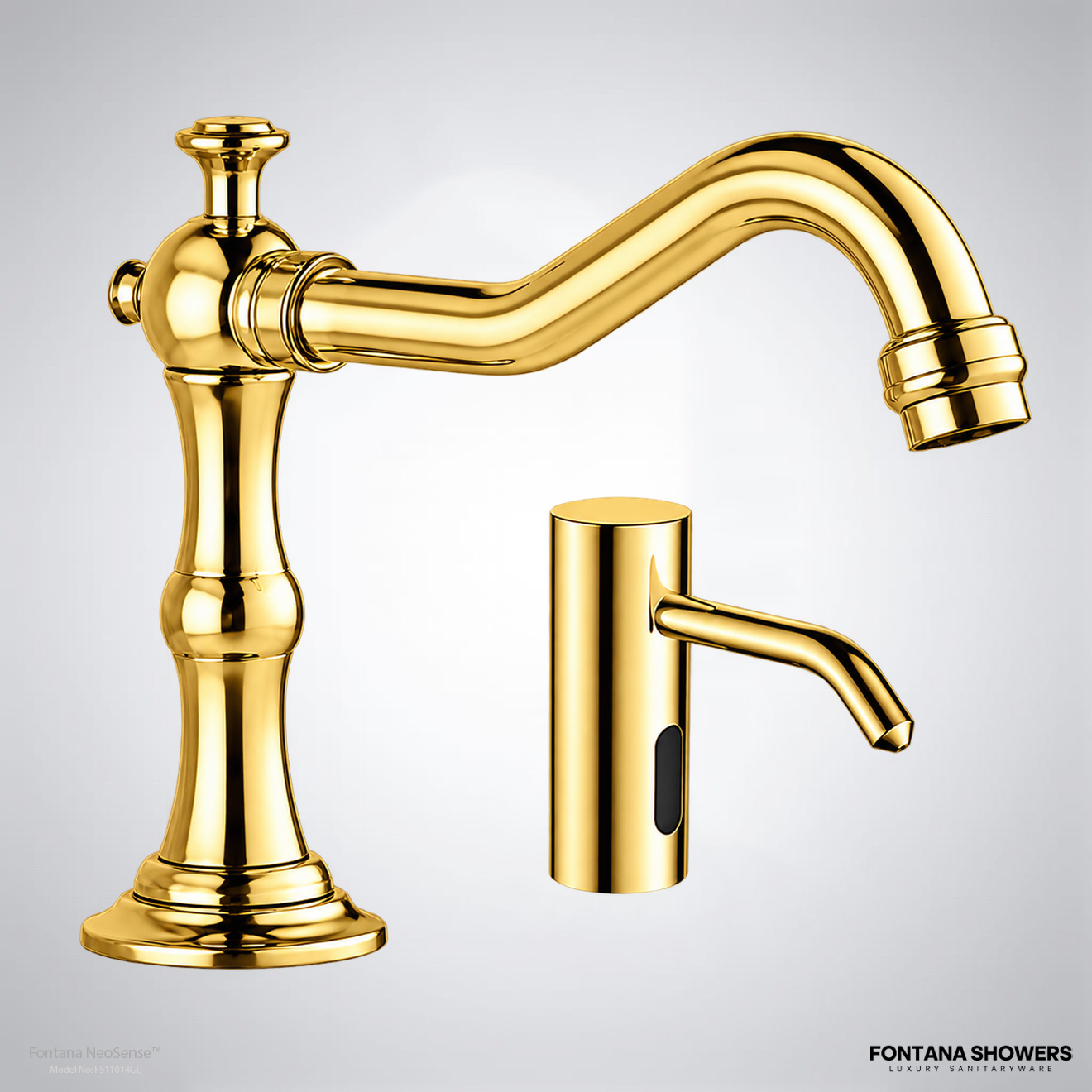 Fontana NeoSense Edition Gold Luxury Brass Touchless Faucet With Dispenser Set - FS11014GL