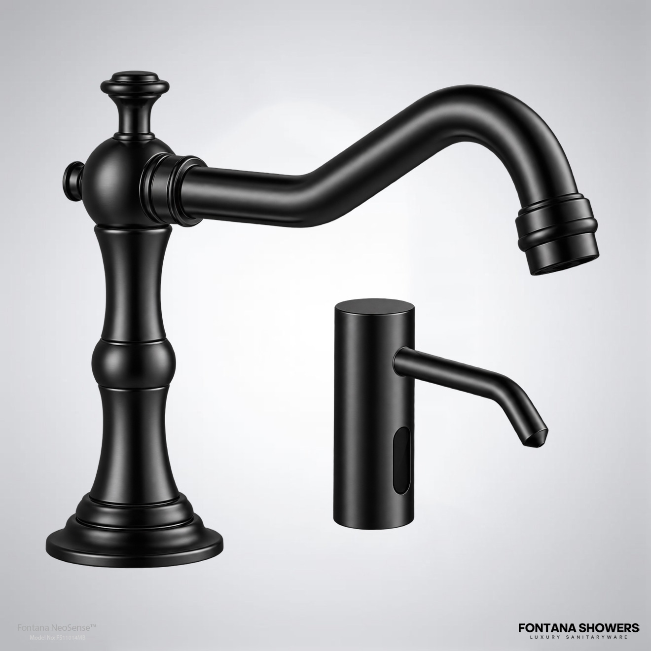 Fontana NeoSense Edition Matte Black Two Holes Touchless Faucet With Dispenser Set - FS11014MB
