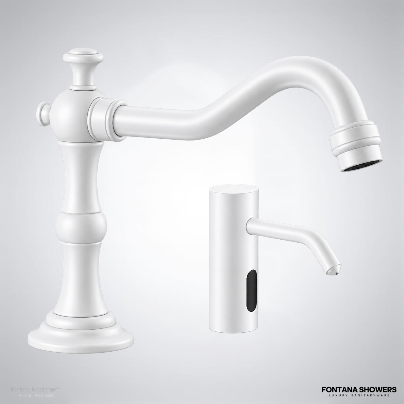 Fontana NeoSense Edition Matte White Modern Touchless Faucet With Dispenser Set - FS11014MW