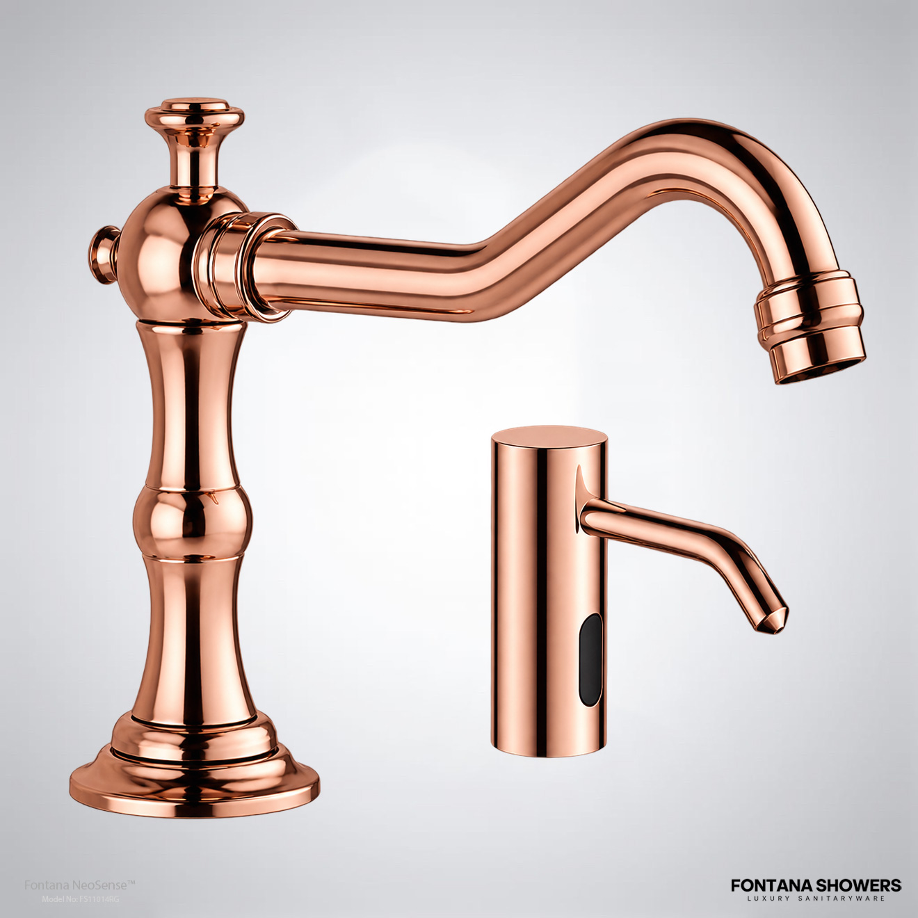Fontana NeoSense Edition Rose Gold Contemporary Touchless Faucet With Dispenser Set - FS11014RG