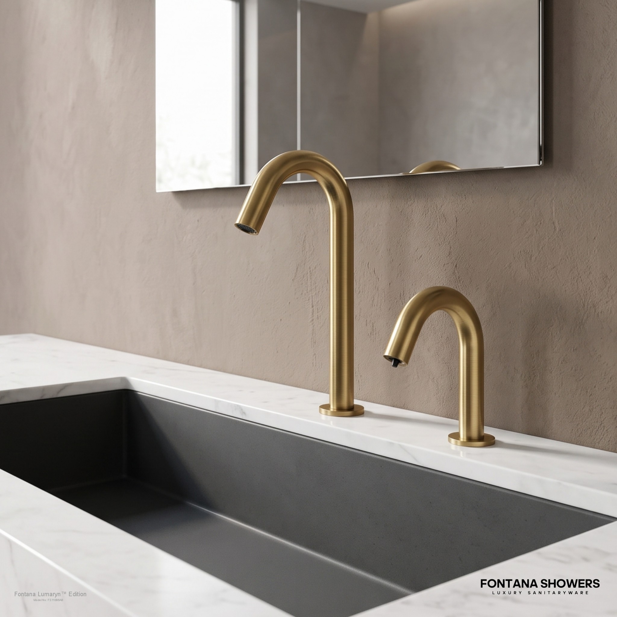 Fontana Lumaryn Antique Brass Touchless Faucet With Soap Dispenser