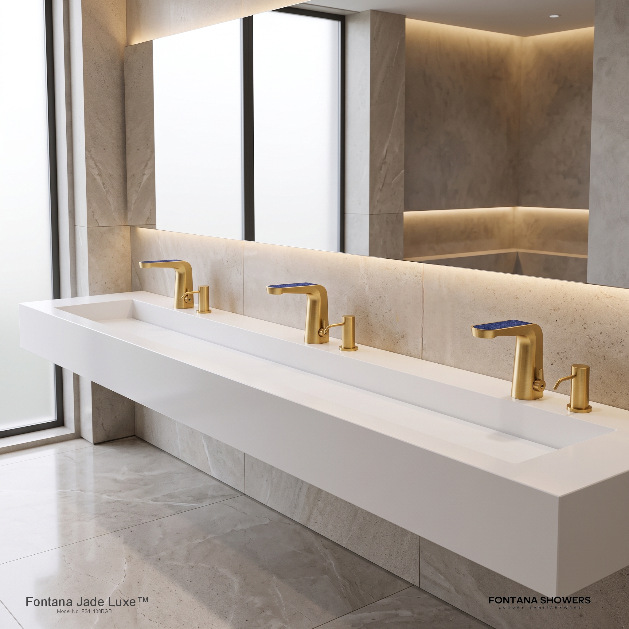 Jade Luxe Brushed Gold and Blue Sodalite Touchless Faucet and Dispenser Set - FS11138BGB