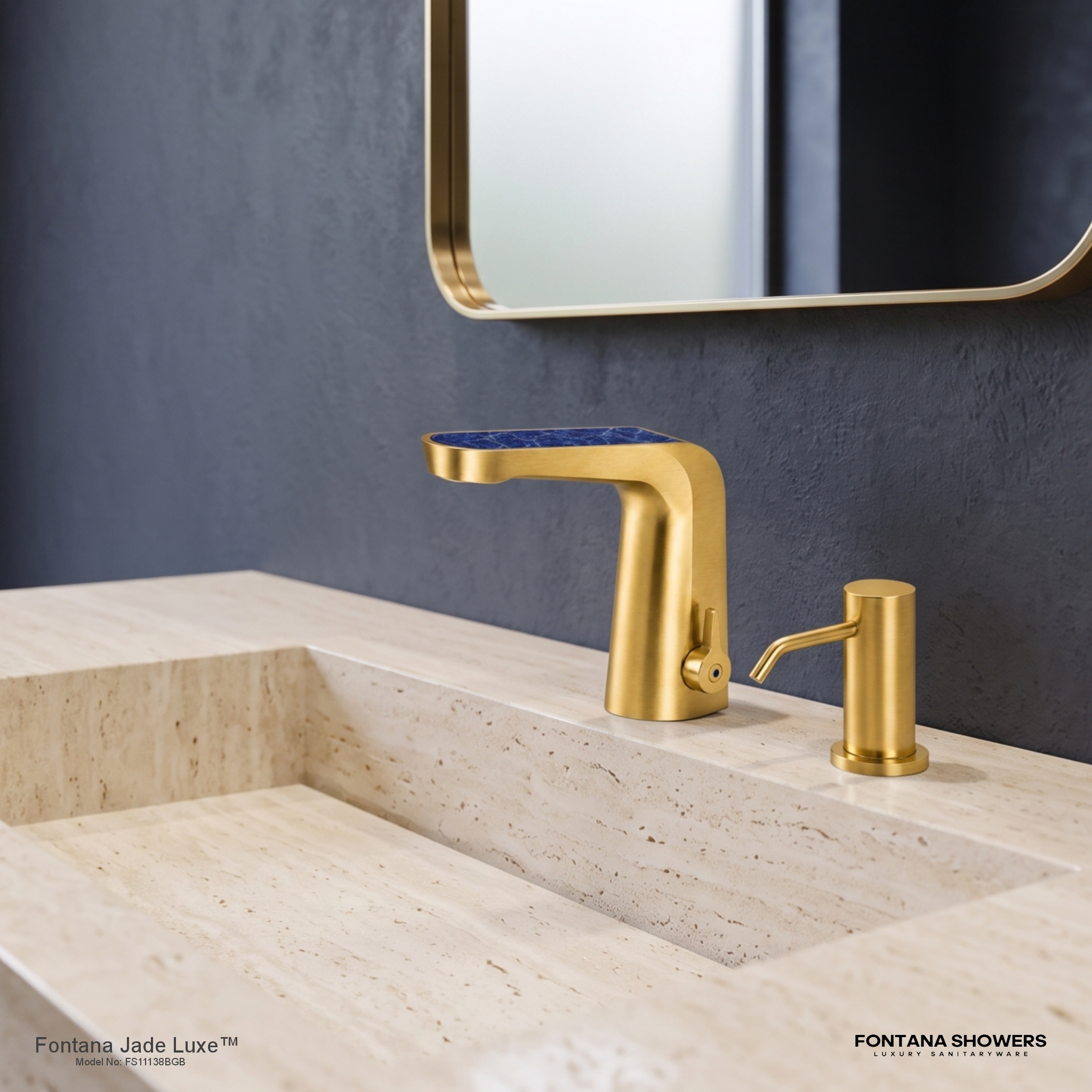 Jade Luxe Brushed Gold and Blue Sodalite Touchless Faucet and Dispenser Set - FS11138BGB