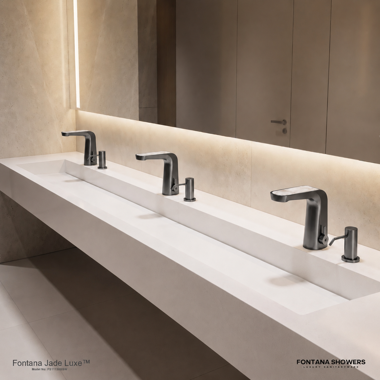 Jade Luxe Gunmetal Blue and White Onyx Touchless Faucet and Dispenser Set - FS11138GBW