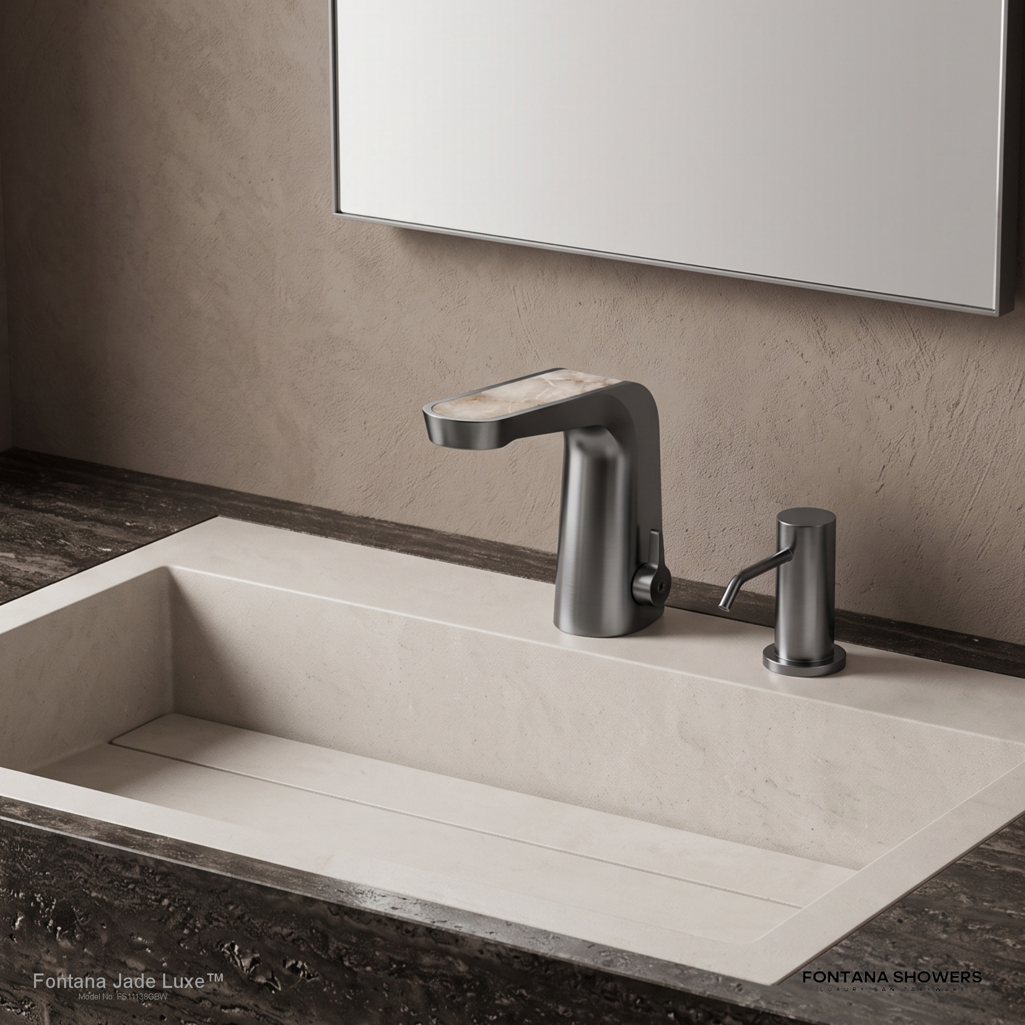 Jade Luxe Gunmetal Blue and White Onyx Touchless Faucet and Dispenser Set - FS11138GBW