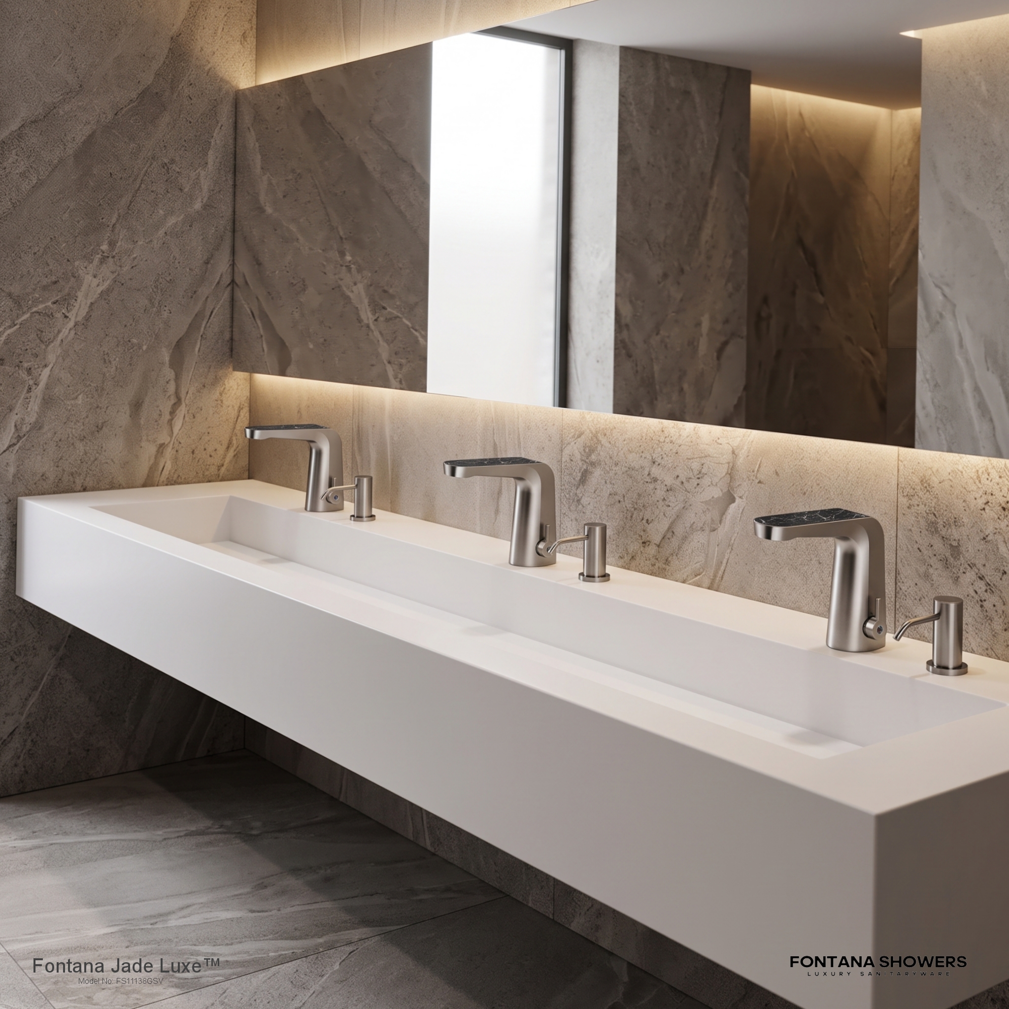 Jade Luxe Grey and Silver Vein Marble Touchless Faucet and Dispenser Set - FS11138GSV