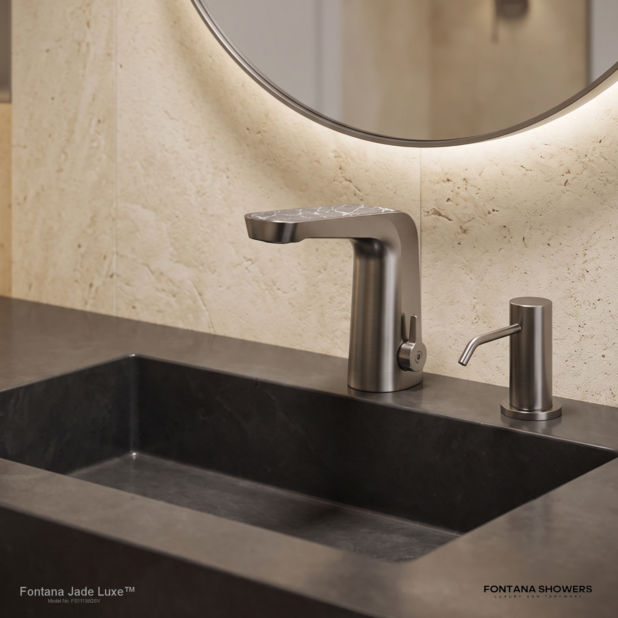Jade Luxe Grey and Silver Vein Marble Touchless Faucet and Dispenser Set - FS11138GSV